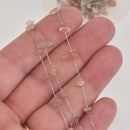 1 yard PEACH MOONSTONE Rosary Chain, stainless steel links, gemstone chips beads, fch1323a