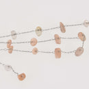1 yard PEACH MOONSTONE Rosary Chain, stainless steel links, gemstone chips beads, fch1323a