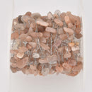 1 yard PEACH MOONSTONE Rosary Chain, stainless steel links, gemstone chips beads, fch1323a