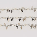 1 yard Rosary Chain, real pearls and cross, silver links bead chain, 4mm white pearls, fch1324a