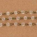 6mm CLEAR Crystal Rondelle Rosary Chain, bronze wire, faceted glass beads, fch1325