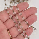 6mm CLEAR Crystal Rondelle Rosary Chain, bronze wire, faceted glass beads, fch1325