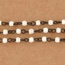 WHITE Howlite Rosary Chain, Howlite Bead Chain, BLACK wire, 4mm round stone beads, fch1326