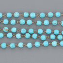 1 yard TURQUOISE BLUE Howlite Bead Chain, brass gold, 3.5mm faceted round stone, fch1327a