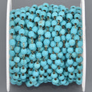 1 yard TURQUOISE BLUE Howlite Bead Chain, brass gold, 3.5mm faceted round stone, fch1327a