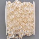 1 yard 8mm Clear Crystal Rondelle Rosary Chain, gold wire, faceted rondelle glass beads, double wrap, fch1329