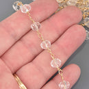 1 yard 8mm Clear Crystal Rondelle Rosary Chain, gold wire, faceted rondelle glass beads, double wrap, fch1329