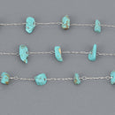 1 yard TURQUOISE Rosary Chain, silver links, gemstone chips beads, fch1330a