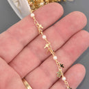 1 yard Gold Charm Chain, pearls and crosses, gold links bead chain, fch1334a