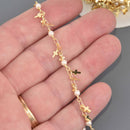 1 yard Gold Charm Chain, pearls and crosses, gold links bead chain, fch1334a