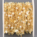 1 yard Gold Charm Chain, pearls and crosses, gold links bead chain, fch1334a