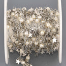 1 yard Charm Chain, pearls and star charms, silver links bead chain, fch1335a