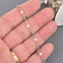 1 yard Charm Chain, pearls and star charms, silver links bead chain, fch1335a