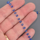 1 yard 4mm Royal Blue Crystal Rosary Chain, gold brass wire, fch1336a