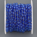 1 yard 4mm Royal Blue Crystal Rosary Chain, gold brass wire, fch1336a
