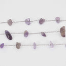 1 yard AMETHYST Rosary Chain, silver links, gemstone chips beads, fch1338a