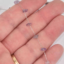 1 yard AMETHYST Rosary Chain, silver links, gemstone chips beads, fch1338a