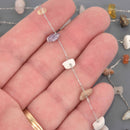 1 yard GEMSTONE Rosary Chain, silver links, gemstone chips beads, fch1339a