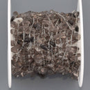 1 yard SMOKY QUARTZ Rosary Chain, silver links, gemstone chips beads, fch1340a