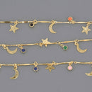 1 yard Gold Charm Chain, Star Moon Charm Chain, brass, fch1341a
