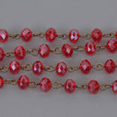 1 yard RED Crystal Rondelle Rosary Chain, bronze wire, 8mm faceted glass beads, fch1342a