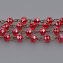 1 yard RED Crystal Rondelle Rosary Chain, bronze wire, 8mm faceted glass beads, fch1342a