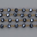 1 yard BLACK Crystal Rondelle Rosary Chain, bronze wire, 8mm faceted glass beads, fch1343a