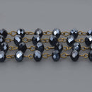 1 yard BLACK Crystal Rondelle Rosary Chain, bronze wire, 8mm faceted glass beads, fch1343a