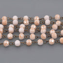 1 yard 8mm Pink BLUSH Crystal Rondelle Rosary Chain, bronze wire, faceted glass beads, fch1350a
