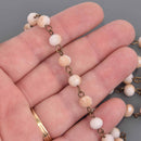 1 yard 8mm Pink BLUSH Crystal Rondelle Rosary Chain, bronze wire, faceted glass beads, fch1350a