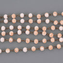 1 yard 8mm Pink BLUSH Crystal Rondelle Rosary Chain, bronze wire, faceted glass beads, fch1350a