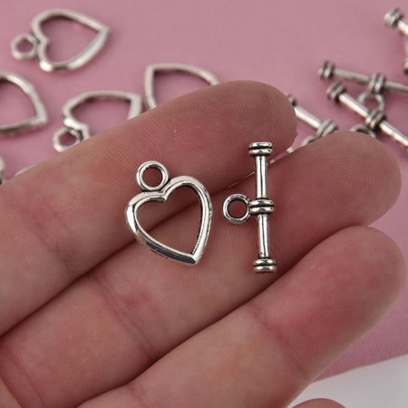 5 Sets HEART TOGGLE Clasps . Silver Tone Metal  fcl0041a