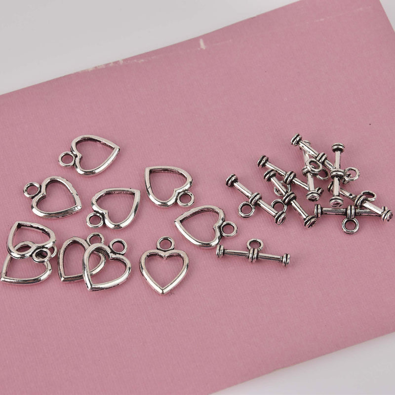 5 Sets HEART TOGGLE Clasps . Silver Tone Metal  fcl0041a