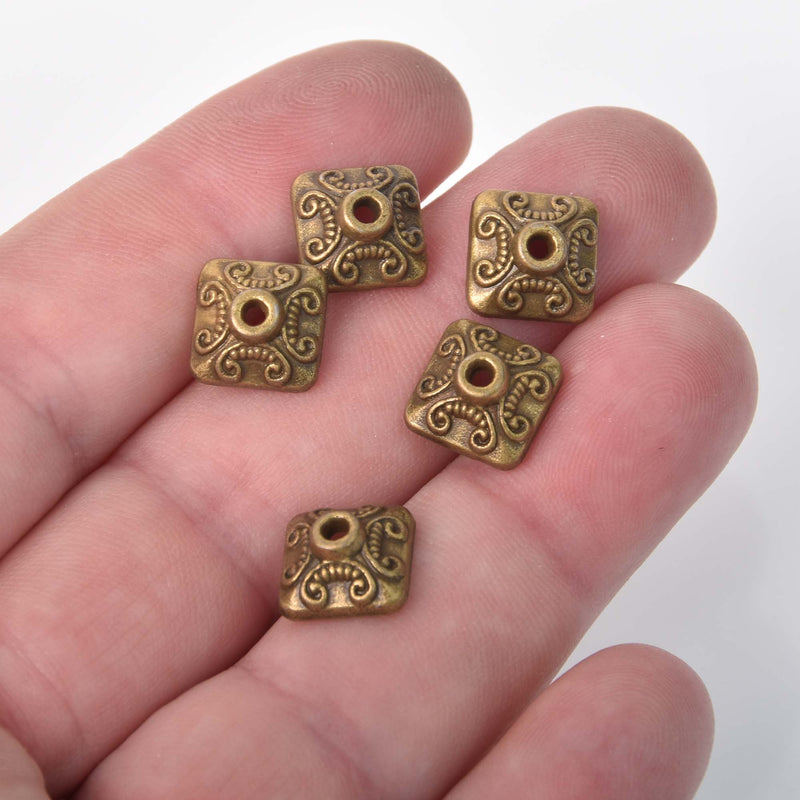 50 Bronze SQUARE BEAD CAPS fin0097