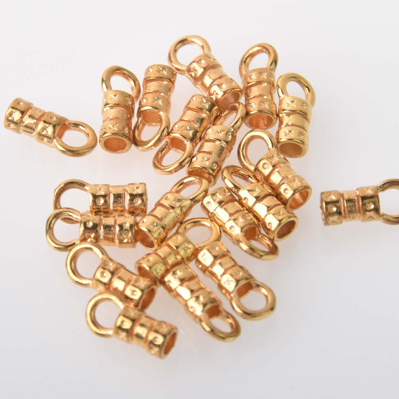 24 Tube Cord Ends, gold plated, 5.5mm long tube and 4mm ring end, fin1273