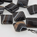 22mm BOTSWANA AGATE Beads, Diamond Square Shape, faceted natural gemstone, black and white, full strand, 14 beads, gag0226