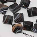 22mm BOTSWANA AGATE Beads, Diamond Square Shape, faceted natural gemstone, black and white, full strand, 14 beads, gag0226