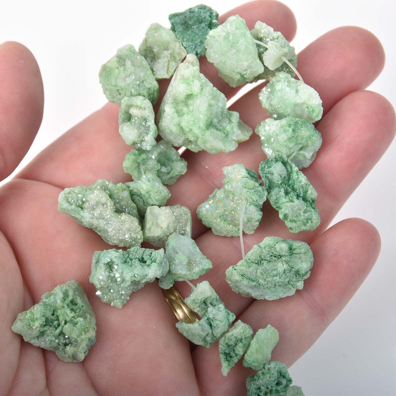 Druzy Quartz Nugget Beads, gemstone Titanium Coated Crystal DRUZY AGATE Geode Beads, Kelly Green, half strand, gdz0020