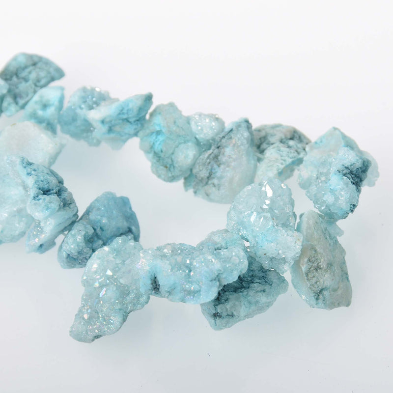 Druzy Quartz Rough Nugget Beads, gemstone DRUZY AGATE Geode Beads, Turquoise Blue with AB sparkle, half strand, gdz0201