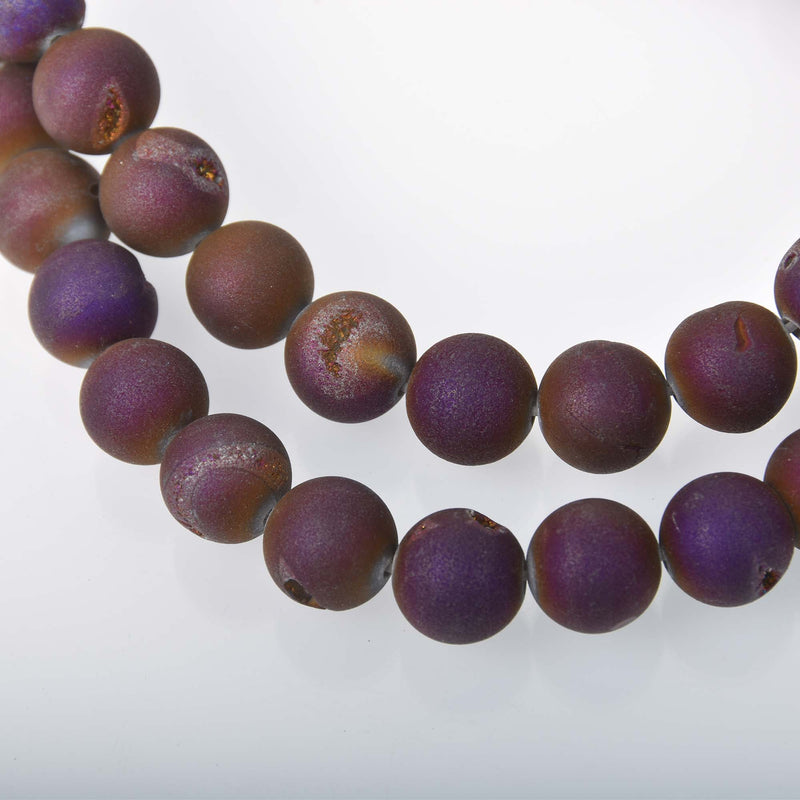 14mm DRUZY Quartz Round Beads, PURPLE IRIS Titanium Coated Geode Round Beads, full strand, 26 beads, gdz0207