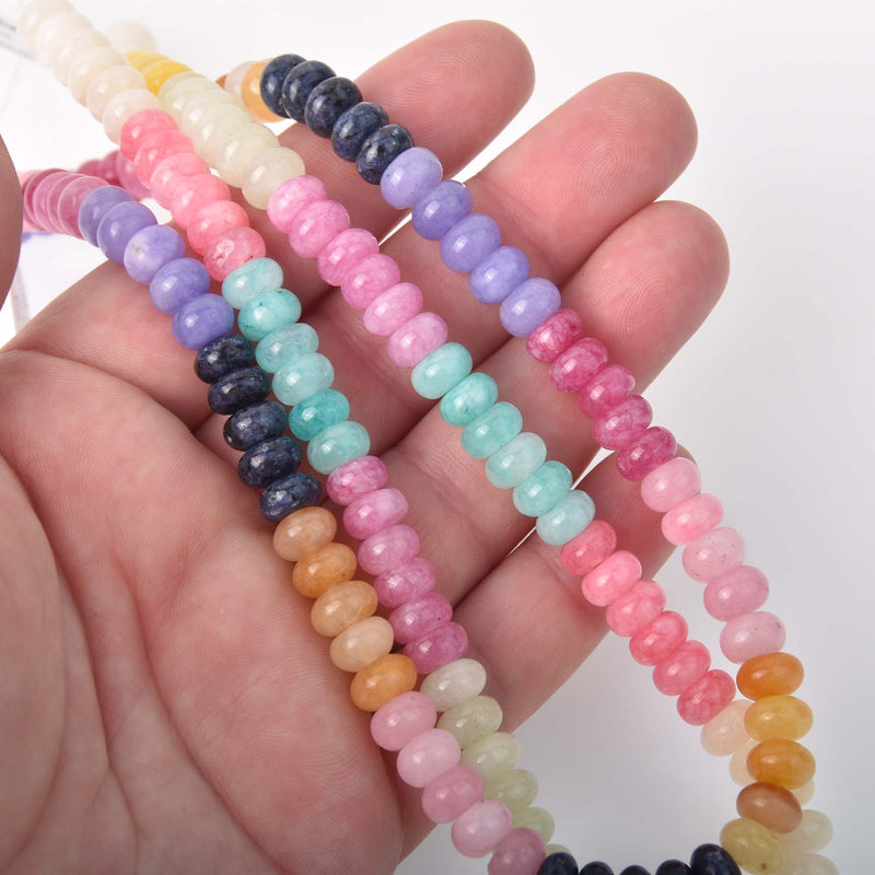 8mm Rondelle Gemstone Beads, mixed gemstones, jade, strand, gem0868