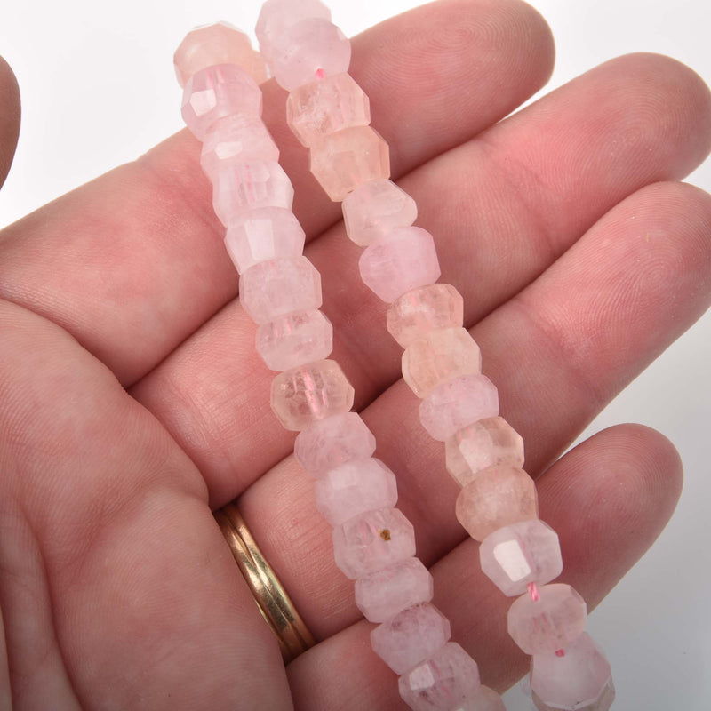 9mm MORGANITE Rondelle Gemstone Beads, AAA, Faceted, Natural Peach Pink Color gem0869