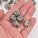 16mm Handmade Natural Abalone Shell Beads, Round Mosaic, x10 beads, gem0884