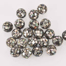16mm Handmade Natural Abalone Shell Beads, Round Mosaic, x10 beads, gem0884