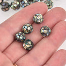 10mm Handmade Natural Abalone Shell Beads, Round Mosaic, x10 beads, gem0885