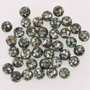 10mm Handmade Natural Abalone Shell Beads, Round Mosaic, x10 beads, gem0885