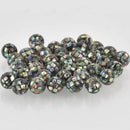 10mm Handmade Natural Abalone Shell Beads, Round Mosaic, x10 beads, gem0885