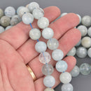 10mm Blue Aquamarine Gemstone Beads, Round Smooth, 16" strand, gem0890