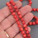 5mm Red Coral Beads, Round Smooth, 15.75" strand, gem0903