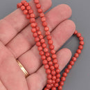4mm Red Coral Beads, Round Smooth, 16.5" strand, gem0904